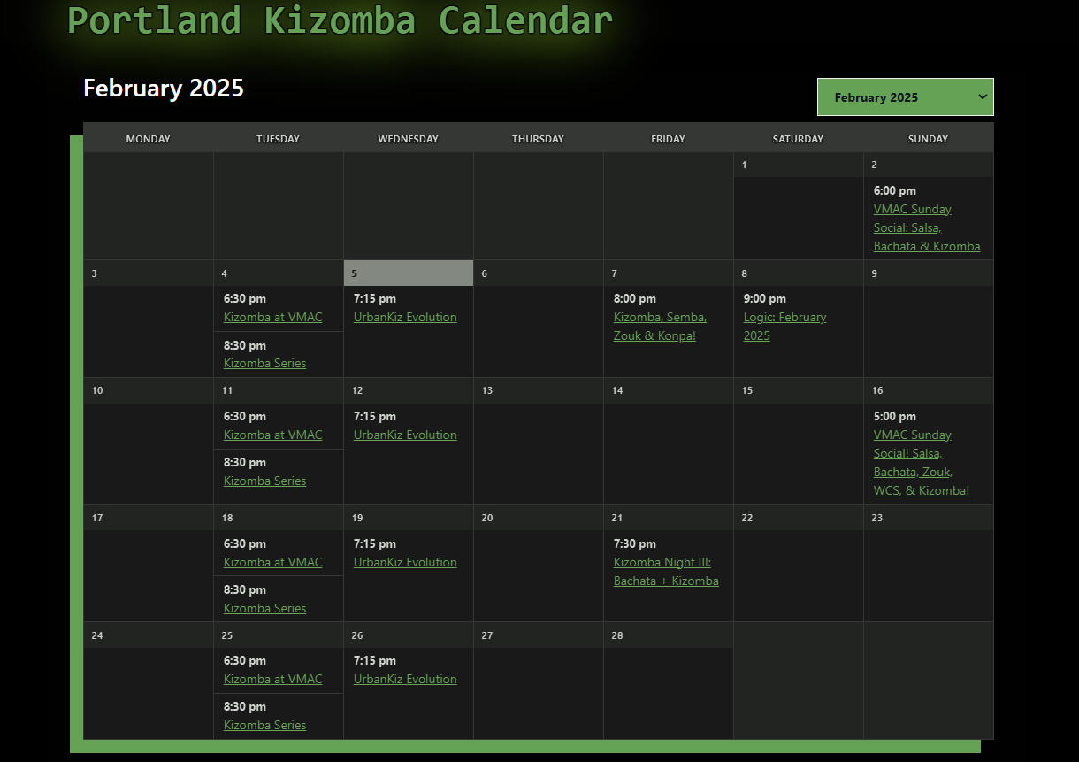 Portland Kizomba Calendar Kizomba Portland, Portland Kiz, kizpdx, kizomba classes in Portland, Konpa, semba, afrobeats, Bachata Portland, Salsa dancing, things to do in Portland, Partner dancing, couples dance, singles dance, salsa classes near me. Bachata Portland, singles events,